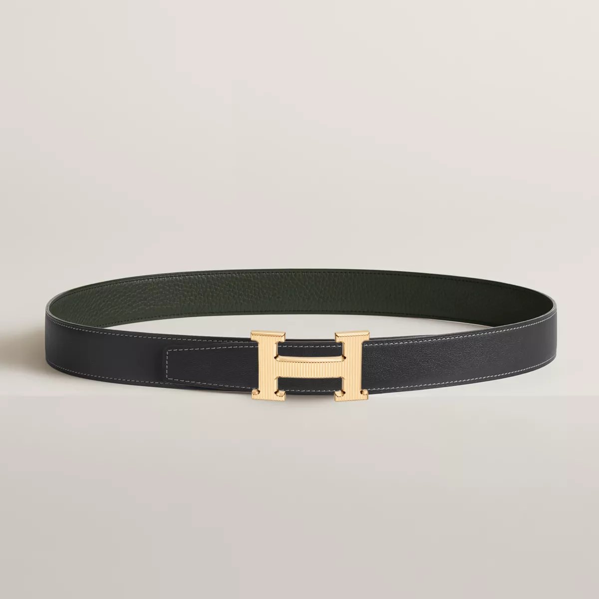 H Striee belt buckle & Reversible leather strap 32 mm