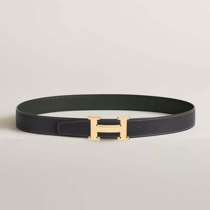 H Striee Belt Buckle & Reversible Leather Strap 32 MM