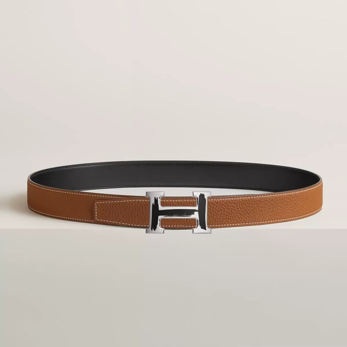 Brush Belt Buckle & Reversible Leather Strap 32 MM