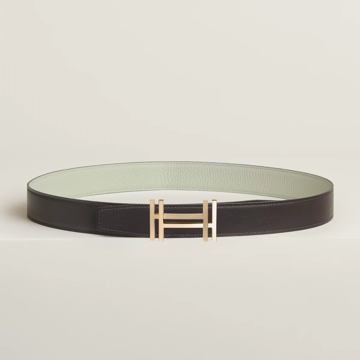 H au Carre belt buckle & Reversible leather strap 32 mm