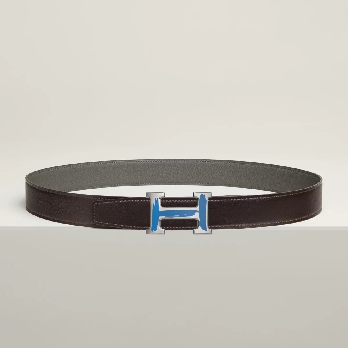 Brush belt buckle & Reversible leather strap 32 mm