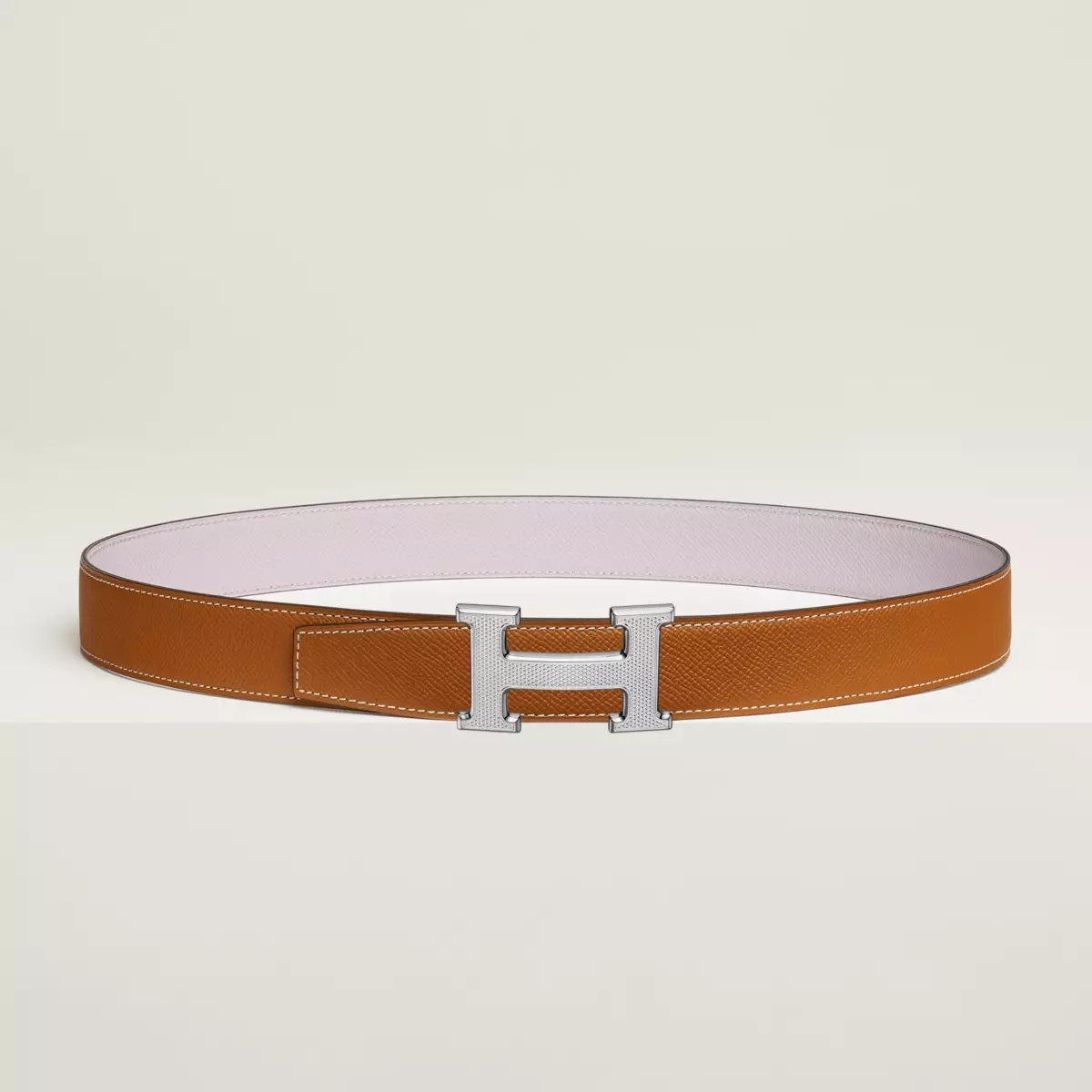 H Guillochee belt buckle & Reversible leather strap 32 mm