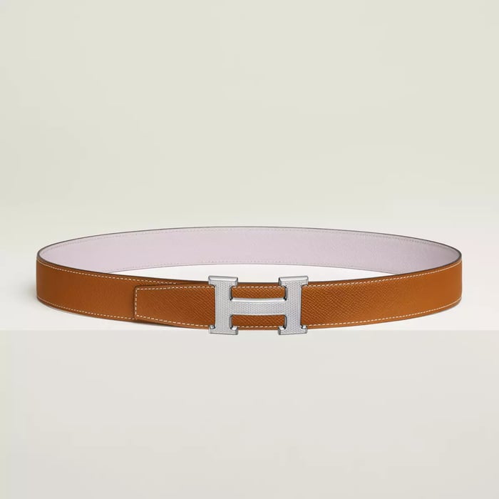 H Guillochee Belt Buckle & Reversible Leather Strap 32 MM