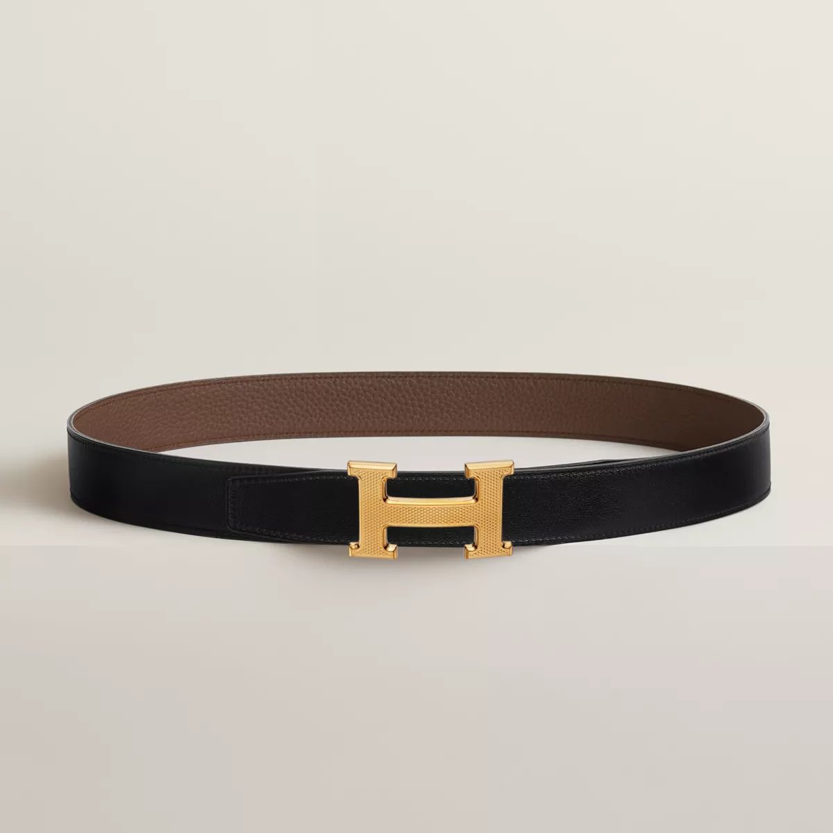 H Guillochee belt buckle & Reversible leather strap 32 mm
