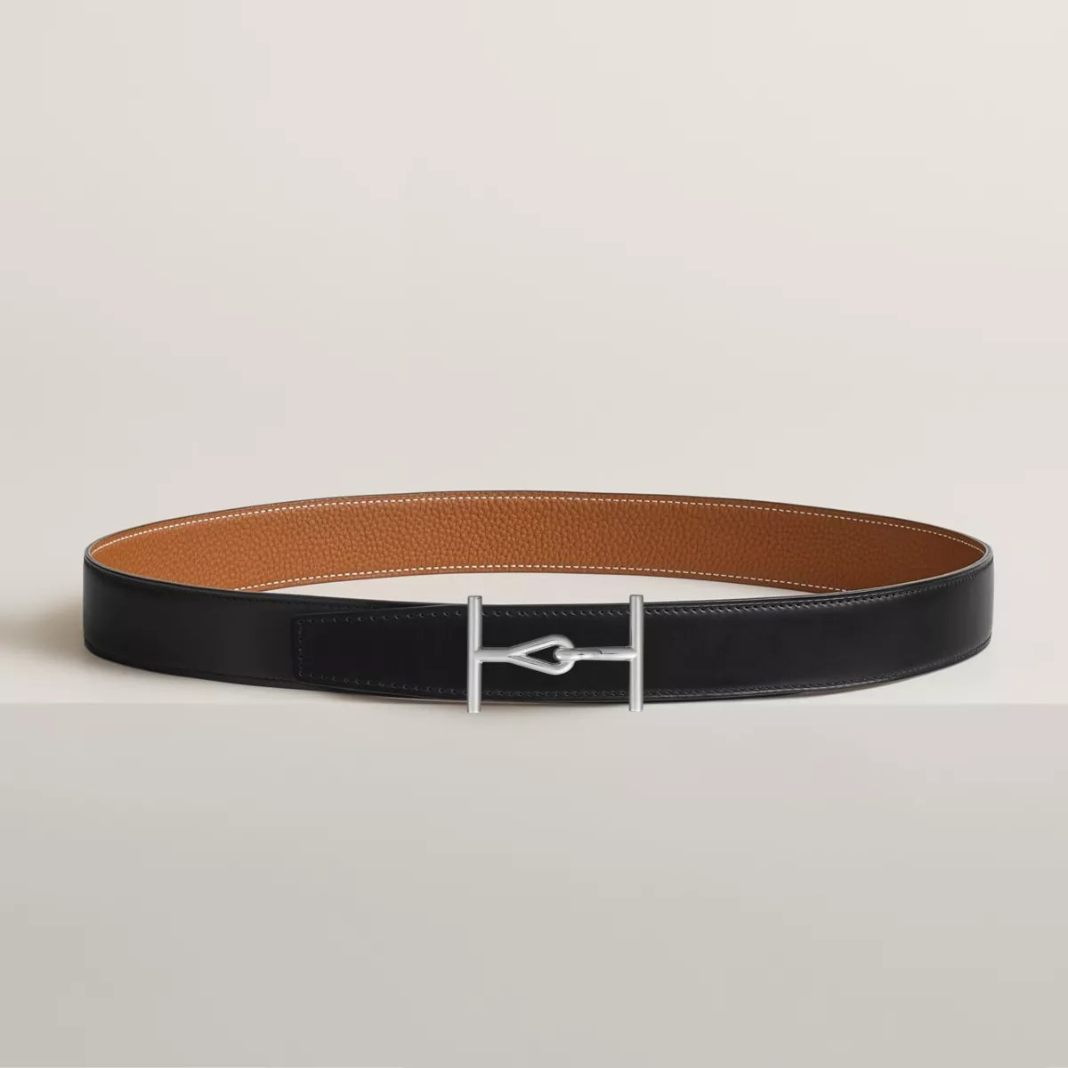 Jumbo belt buckle & Reversible leather strap 32 mm
