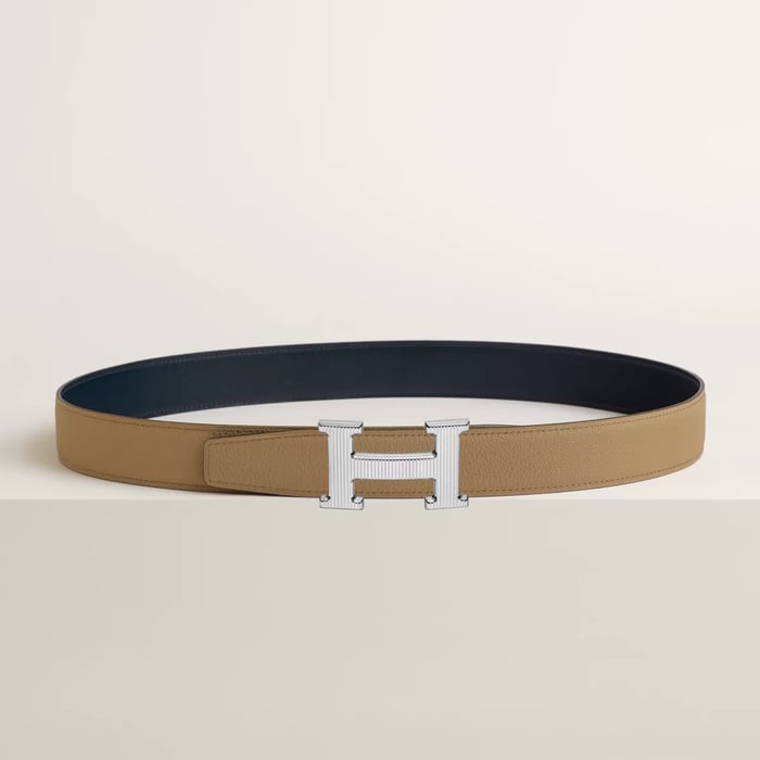 Boucle De Ceinture H Striée & Cuir De Ceinture Réversible 32 MM