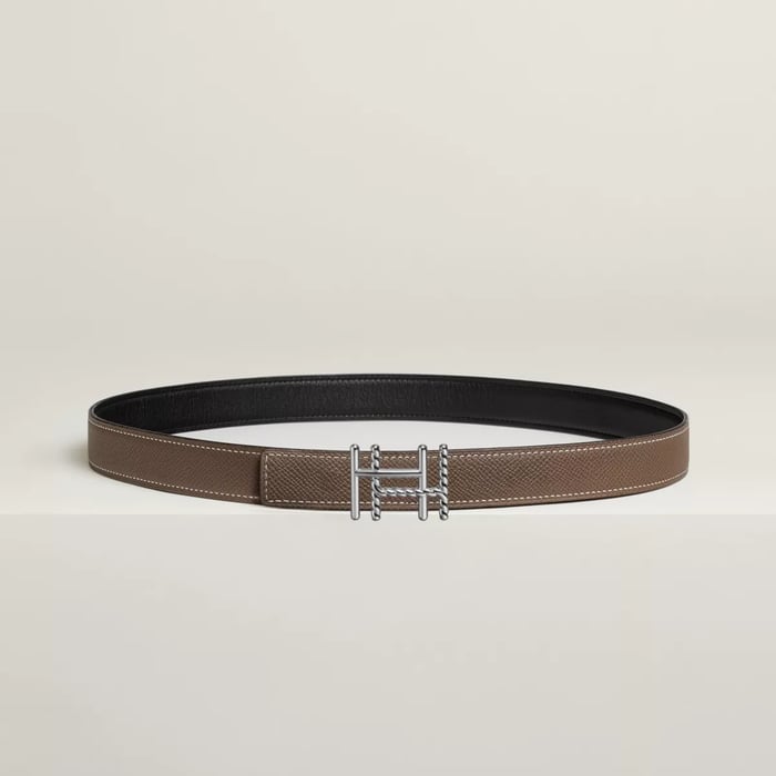 H Au Carre Twist Belt Buckle & Reversible Leather Strap 24 MM