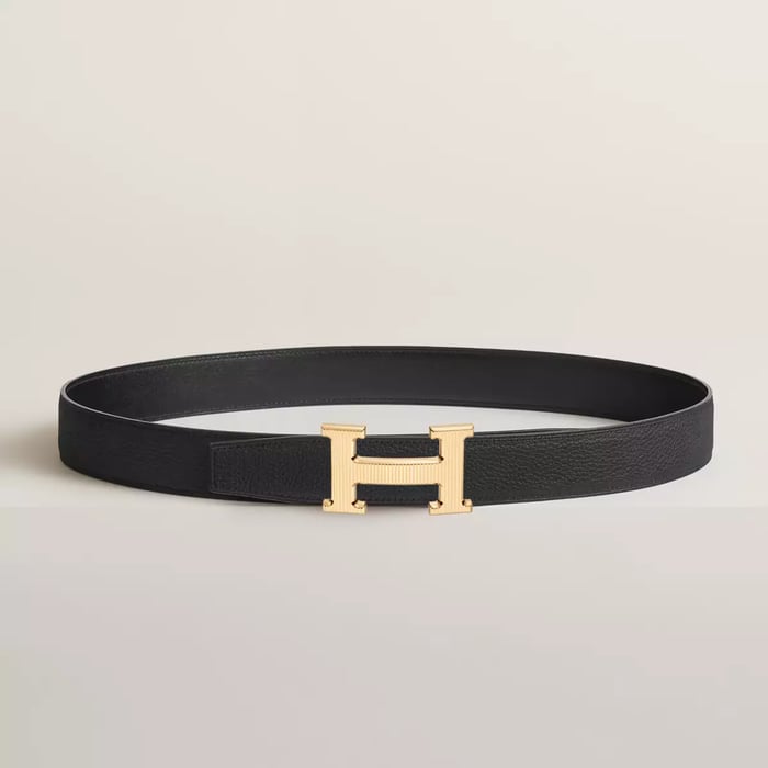 H Striee Belt Buckle & Reversible Leather Strap 32 MM