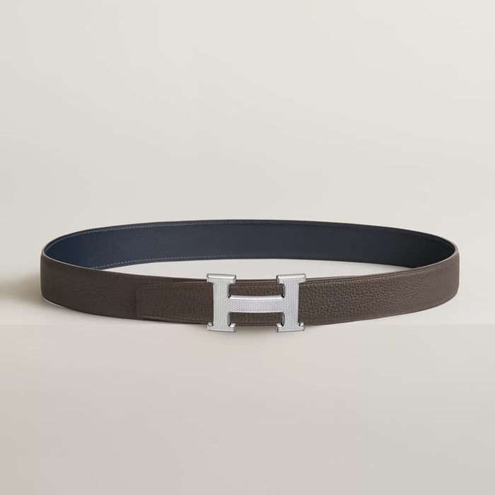 H Guillochee 벨트 버클 & 리버서블 가죽 스트랩 32mm