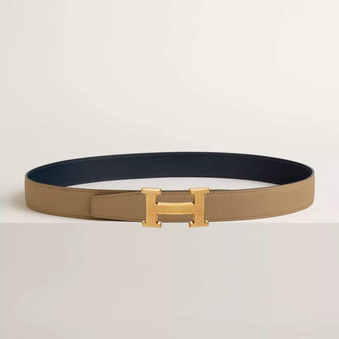 H Guillochee Belt Buckle & Reversible Leather Strap 32 MM