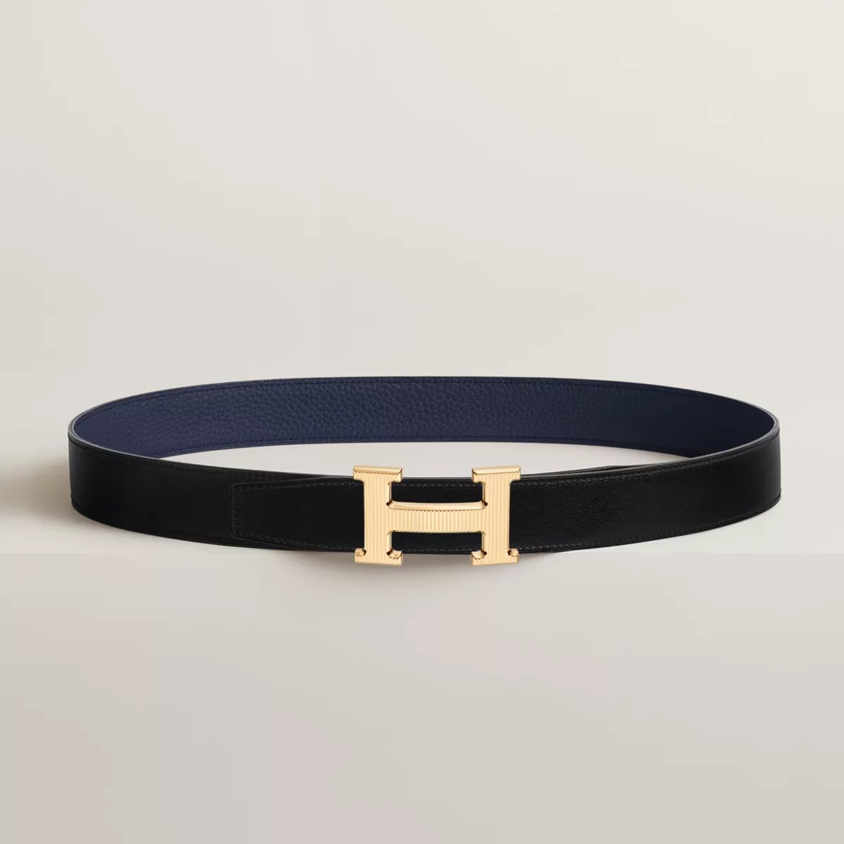H Striee belt buckle & Reversible leather strap 32 mm