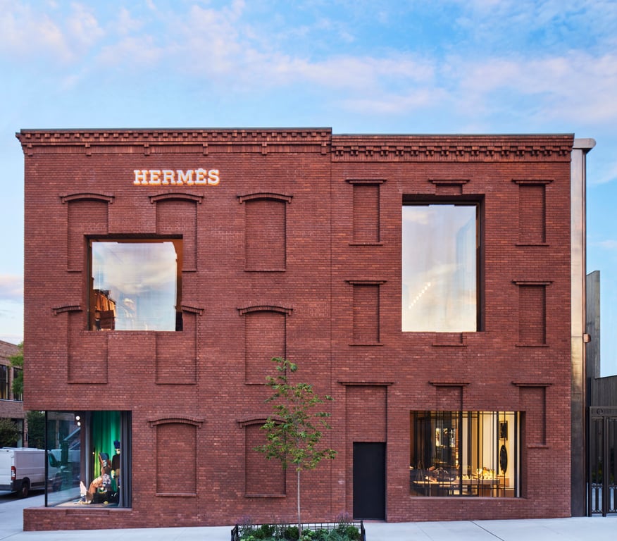 Brick exterior of the Hermès Williamsburg boutique
