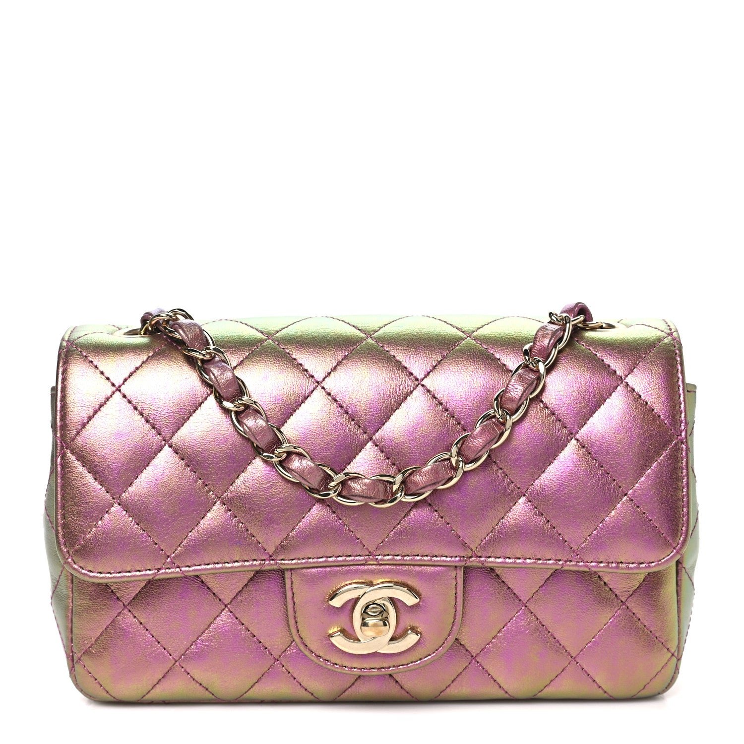 Chanel Iridescent Lambskin Quilted Mini Rectangular Flap Purple