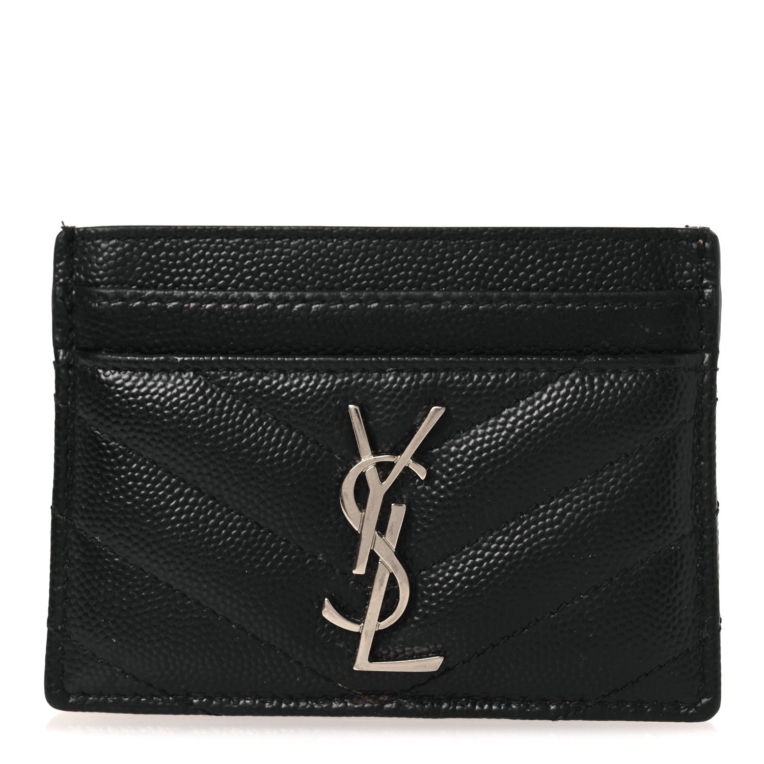 Saint Laurent Grain De Poudre Matelasse Chevron Monogram Credit Card Case Black
