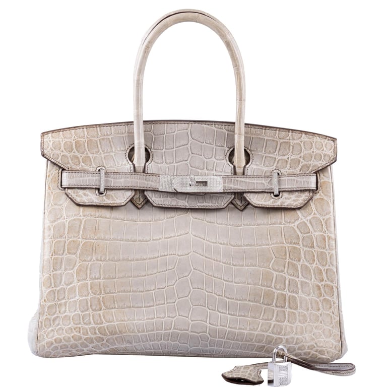 Hermes Hermès Birkin 30 Gris Cendre Himalaya Niloticus Crocodile 18K White Gold & Diamond Hardware