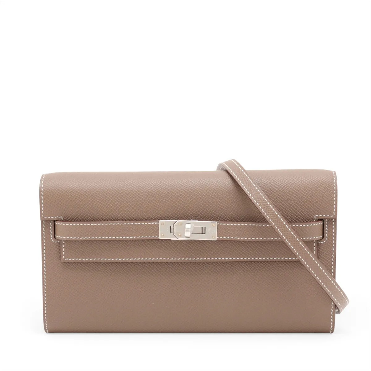 Hermès Kelly Wallet Togo Veau Epsom Etoupe Silver Metal Fittings