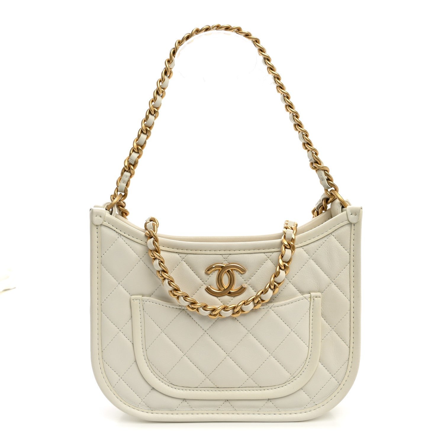 Chanel Calfskin Quilted CC Hobo Handbag White