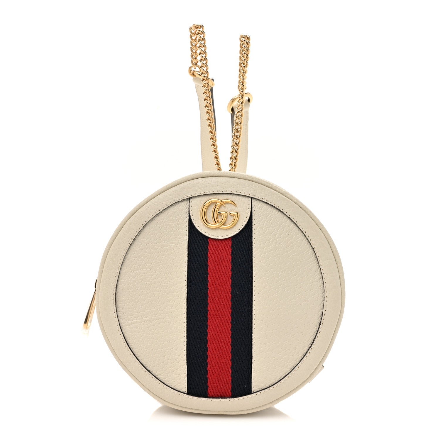 Gucci Textured Calfskin Web Mini Ophidia Round Backpack Mystic White