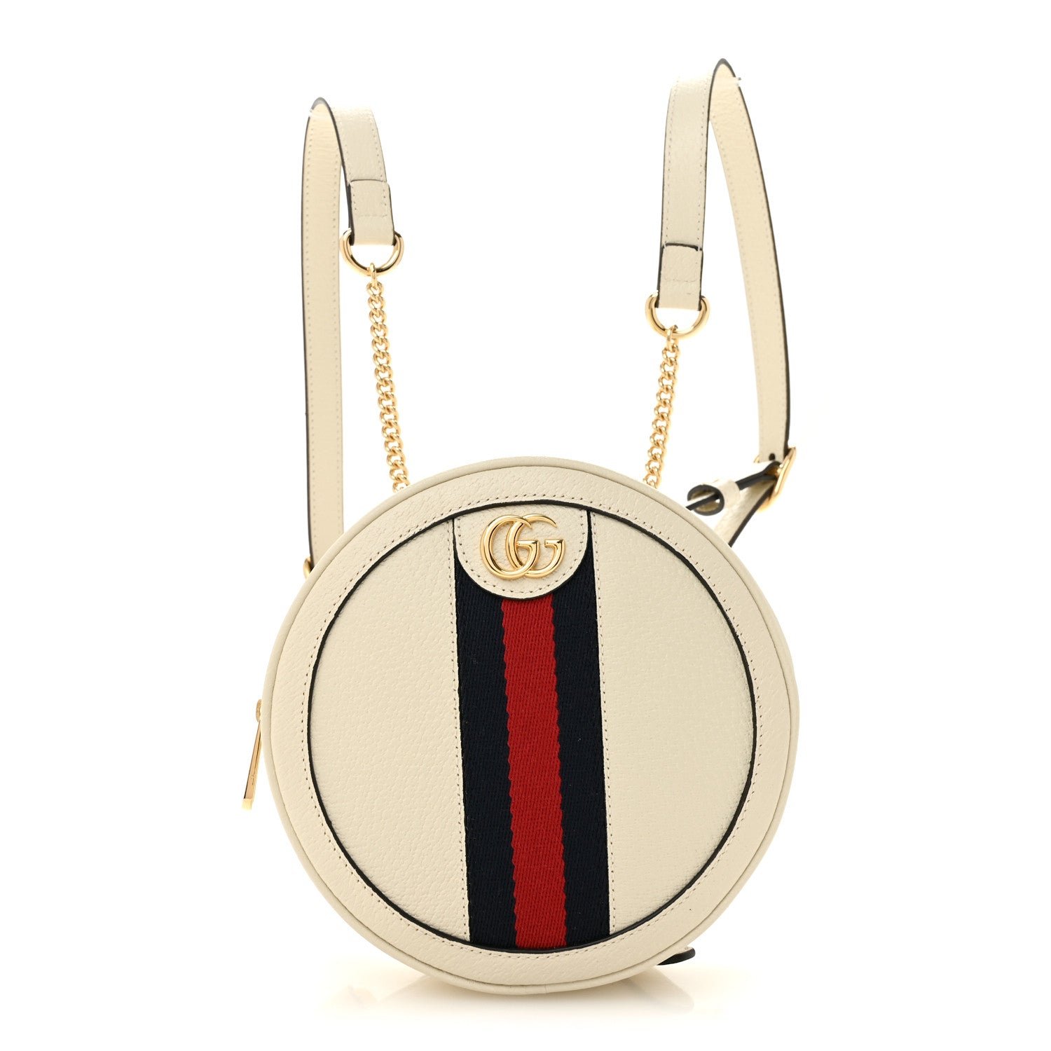 Gucci Textured Calfskin Web Mini Ophidia Round Backpack Mystic White
