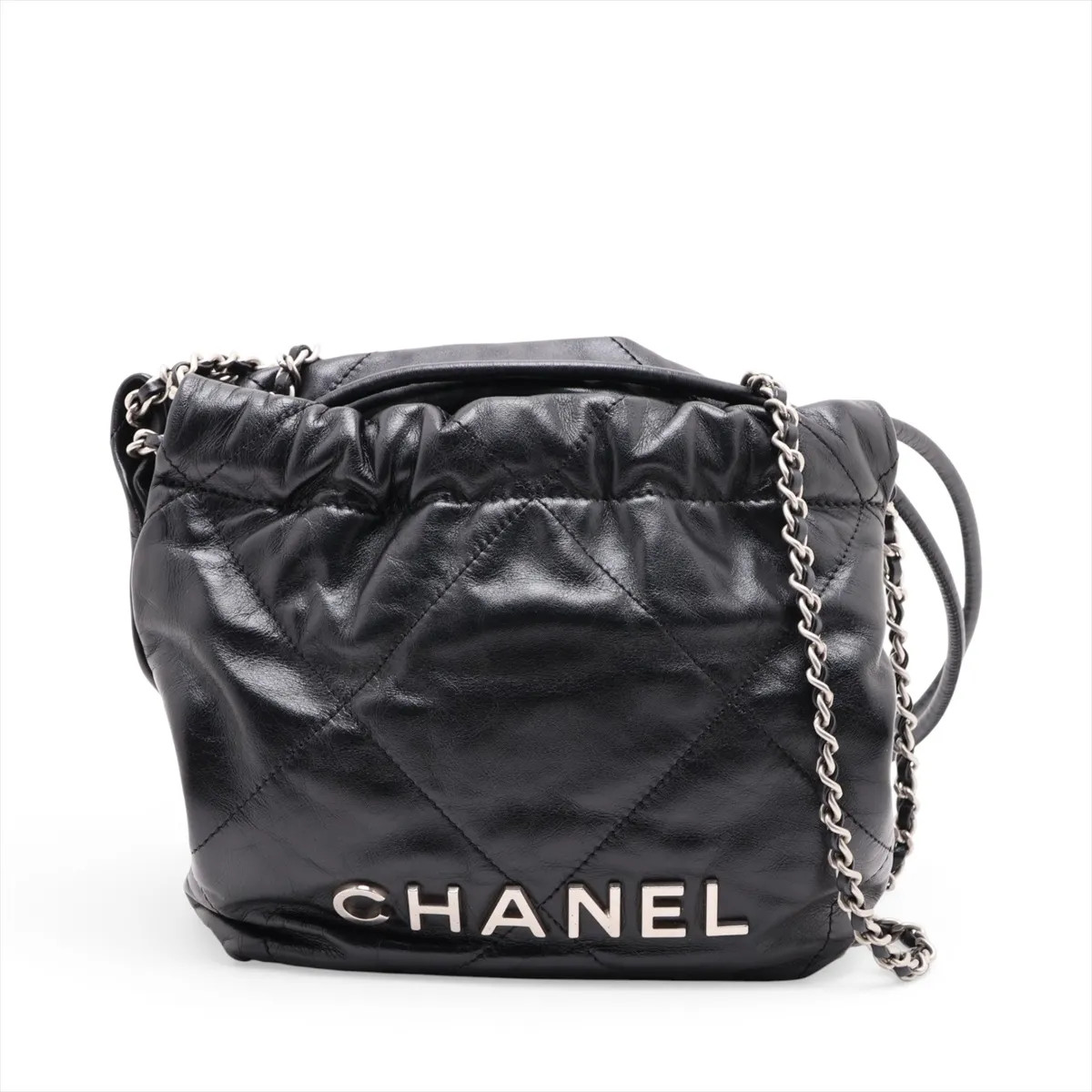 Chanel Chanel 22 Mini shiny calfskin Chain Shoulder Bag Black Silver Metal Fitti