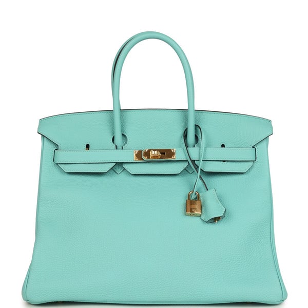 Hermes Pre-owned Hermes Birkin 35 Bleu Atoll Togo Gold Hardware