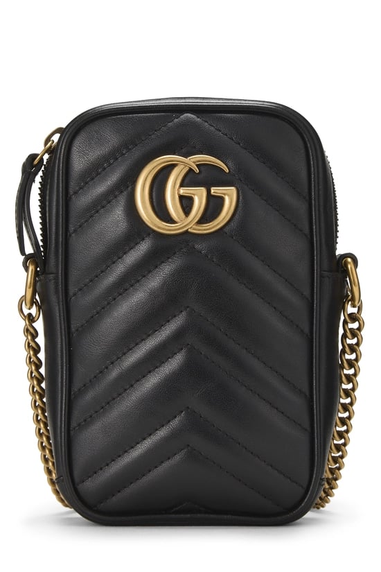 Gucci Black Leather GG Marmont Vertical Crossbody Mini