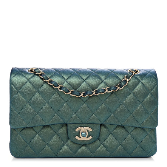 Chanel Iridescent Caviar Quilted Medium Double Flap Green