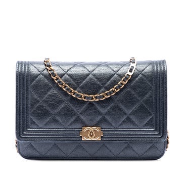 Quilted Metallic Calfskin Boy Wallet on Chain