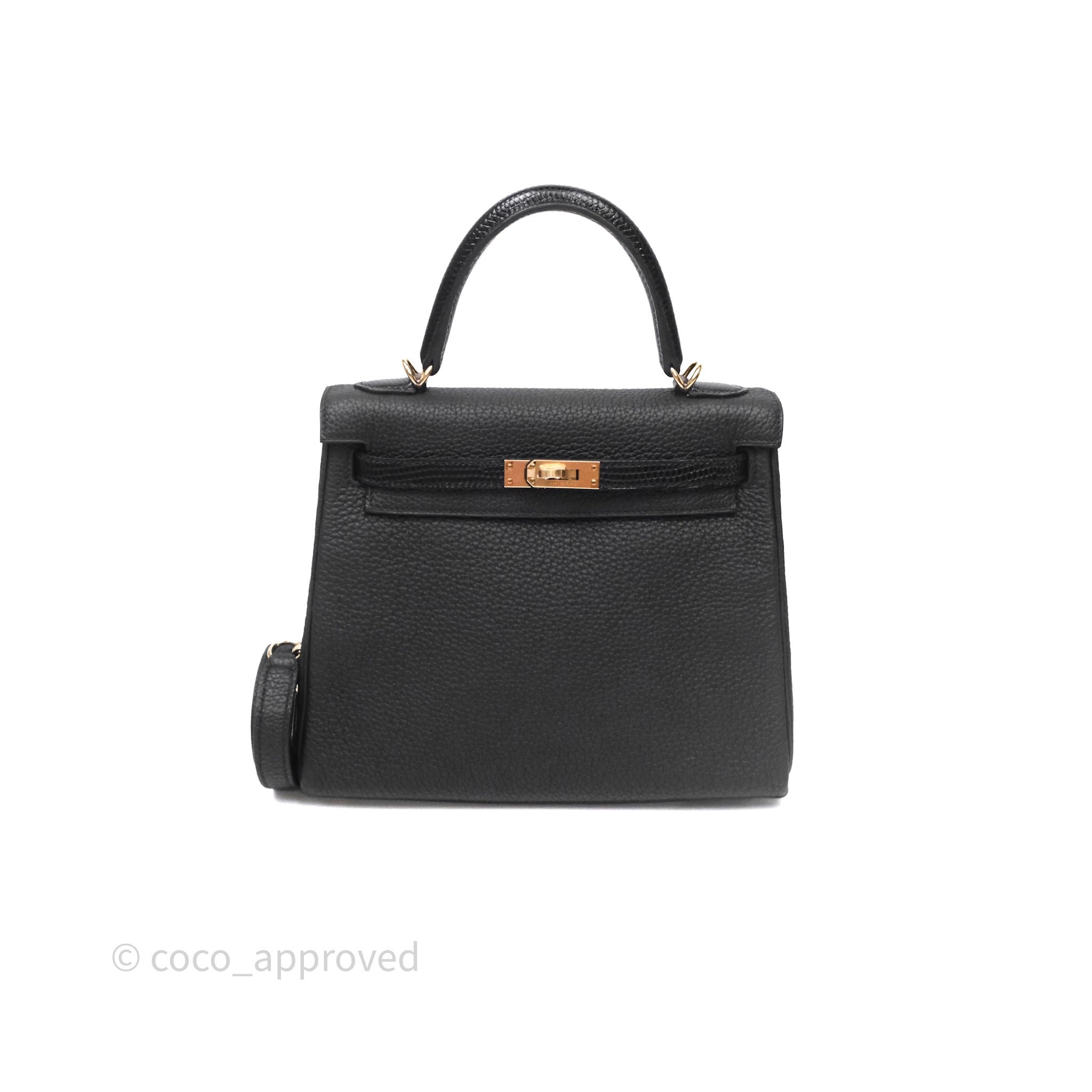 Hermès Kelly 25 Black Touch Lizard Gold Hardware
