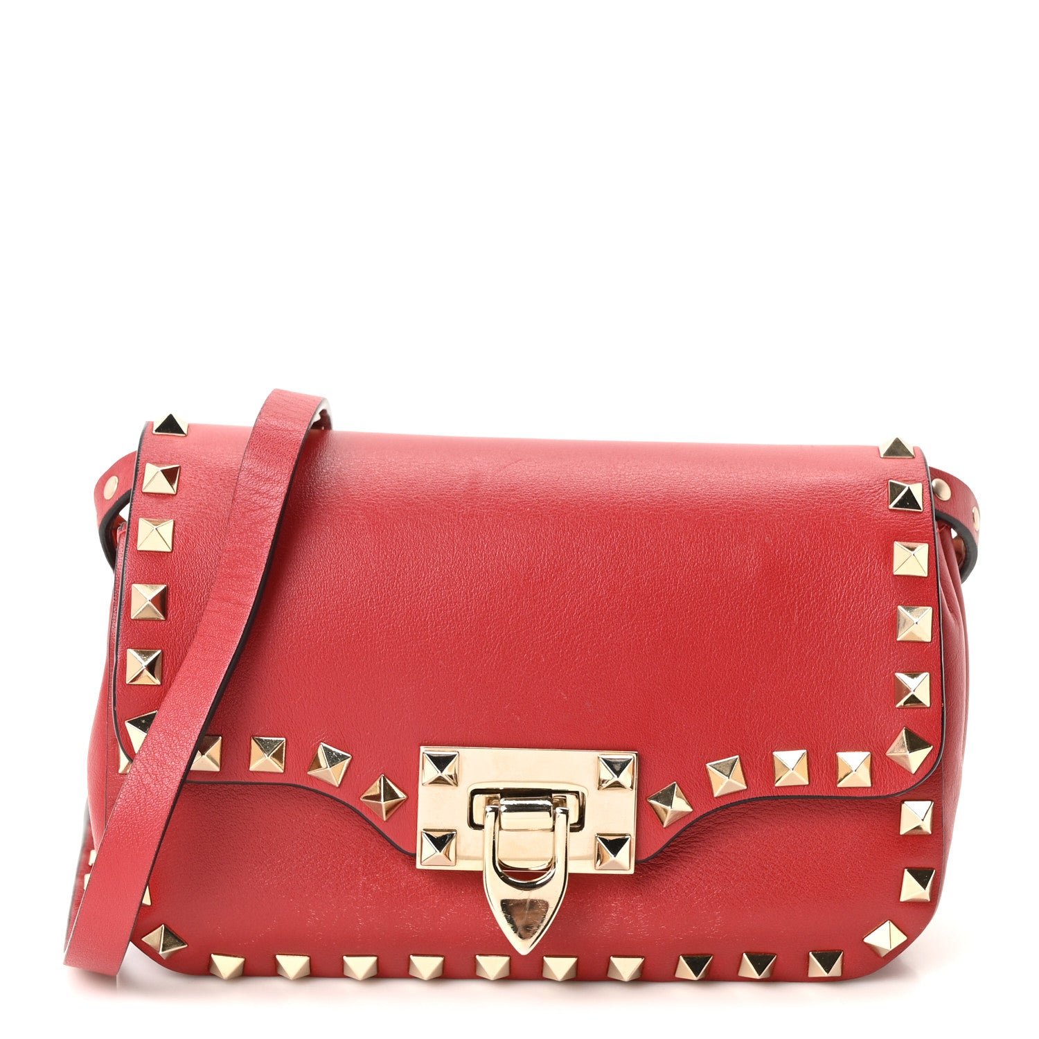 Valentino Garavani Vitello Mini Rockstud Flap Saddle Crossbody Bag Rosso Valentino