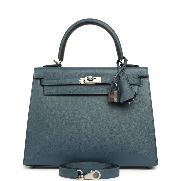 Hermes Hermes Kelly Sellier 25 Bleu Tempette Madame Palladium Hardware