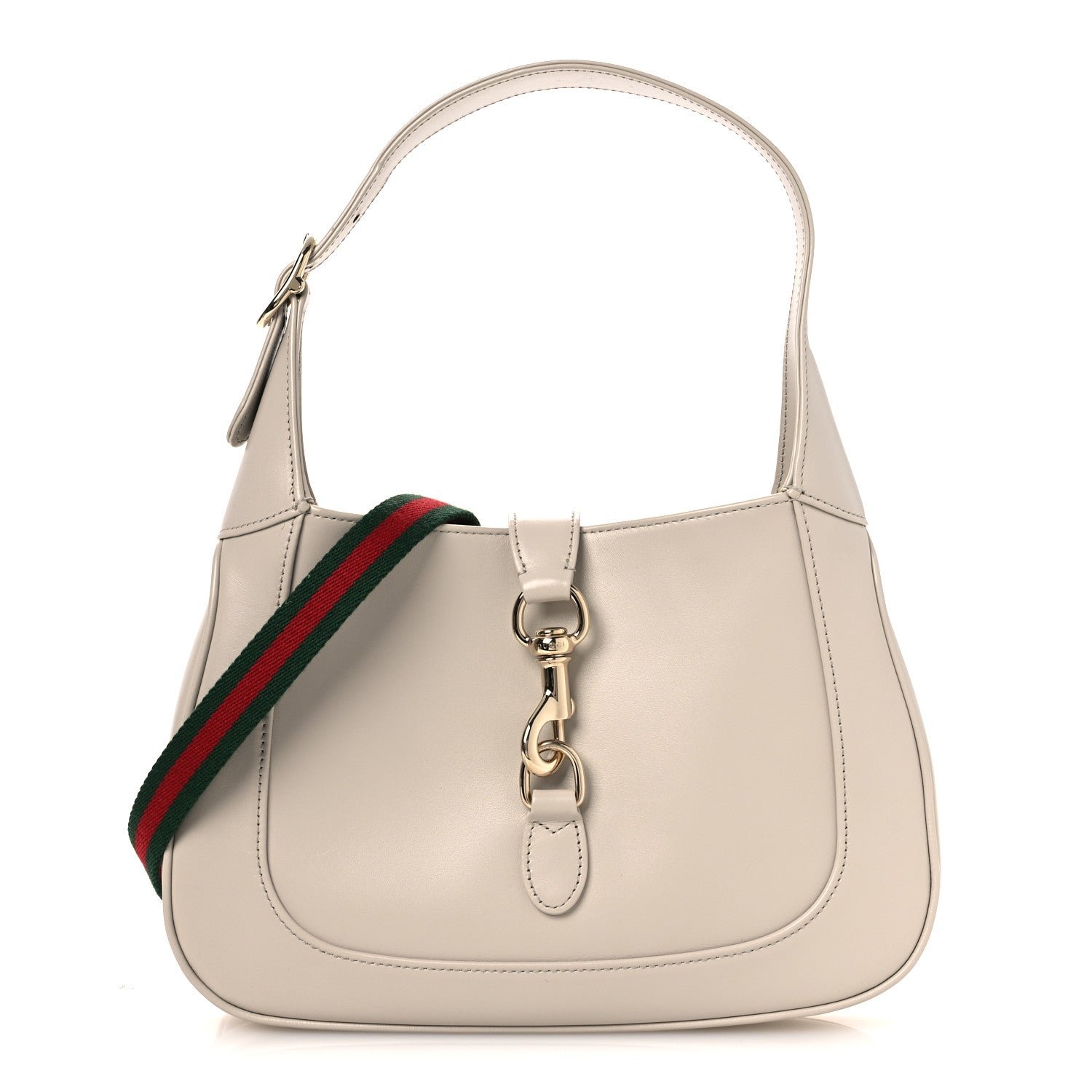 Gucci Ancora Calfskin Web Small Jackie Shoulder Bag Light Grey