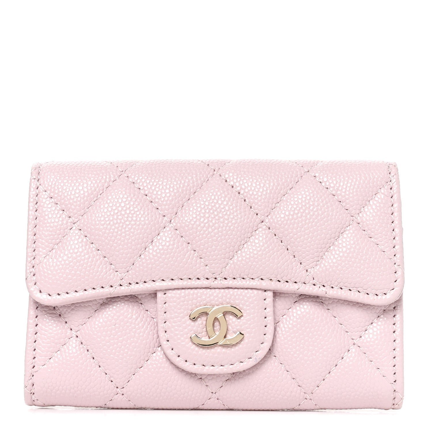 Chanel Caviar Quilted Flap Card Holder Wallet Light Pink