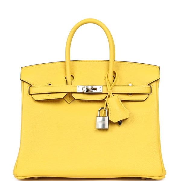 Pre-owned Hermes Birkin 25 Jaune de Naples Novillo Palladium Hardware