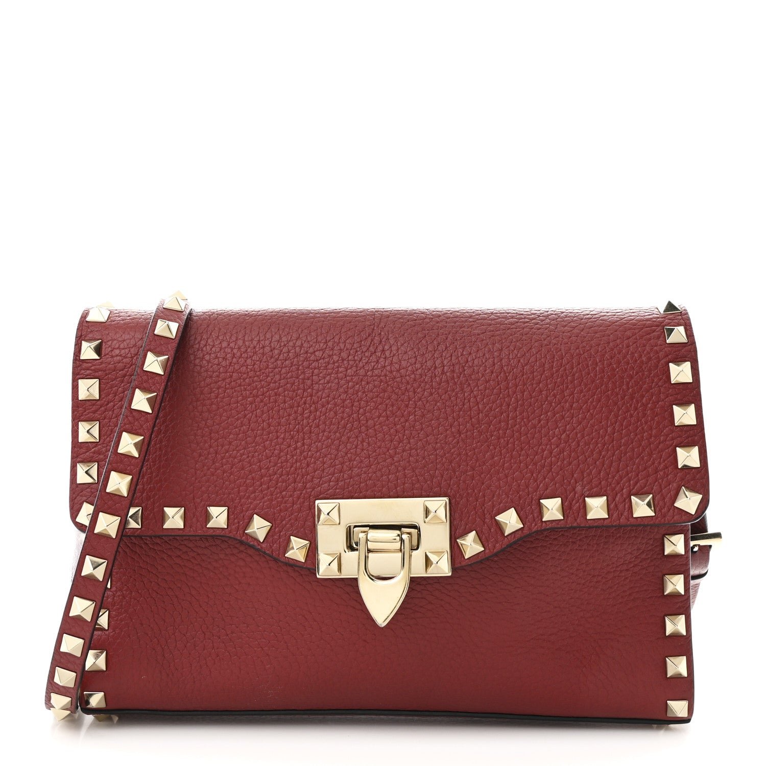 Valentino Garavani Pebbled Calfskin Medium Rockstud Flip Lock Crossbody Bag Rubin