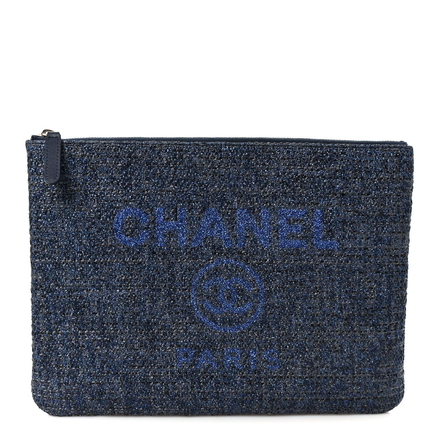 Chanel Woven Straw Raffia Medium Deauville Cosmetic Pouch Black