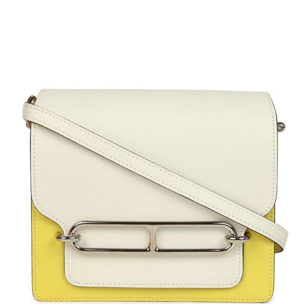Hermes Hermes Mini Sac Roulis Bi-color White and Lime Evercolor Palladium Hardware
