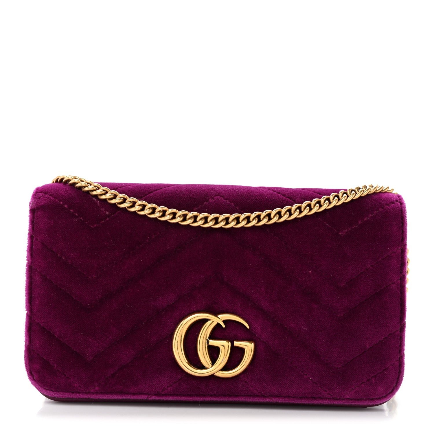 Gucci Velvet Matelasse GG Marmont Mini Bag Fuchsia Violet Cyclamen