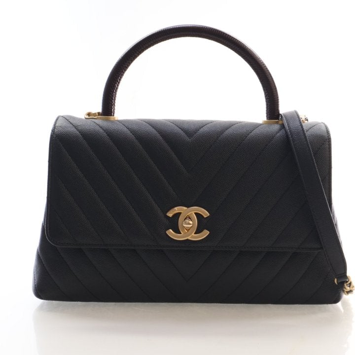 Chanel Medium Caviar Chevron Lizard Coco Handle Bag