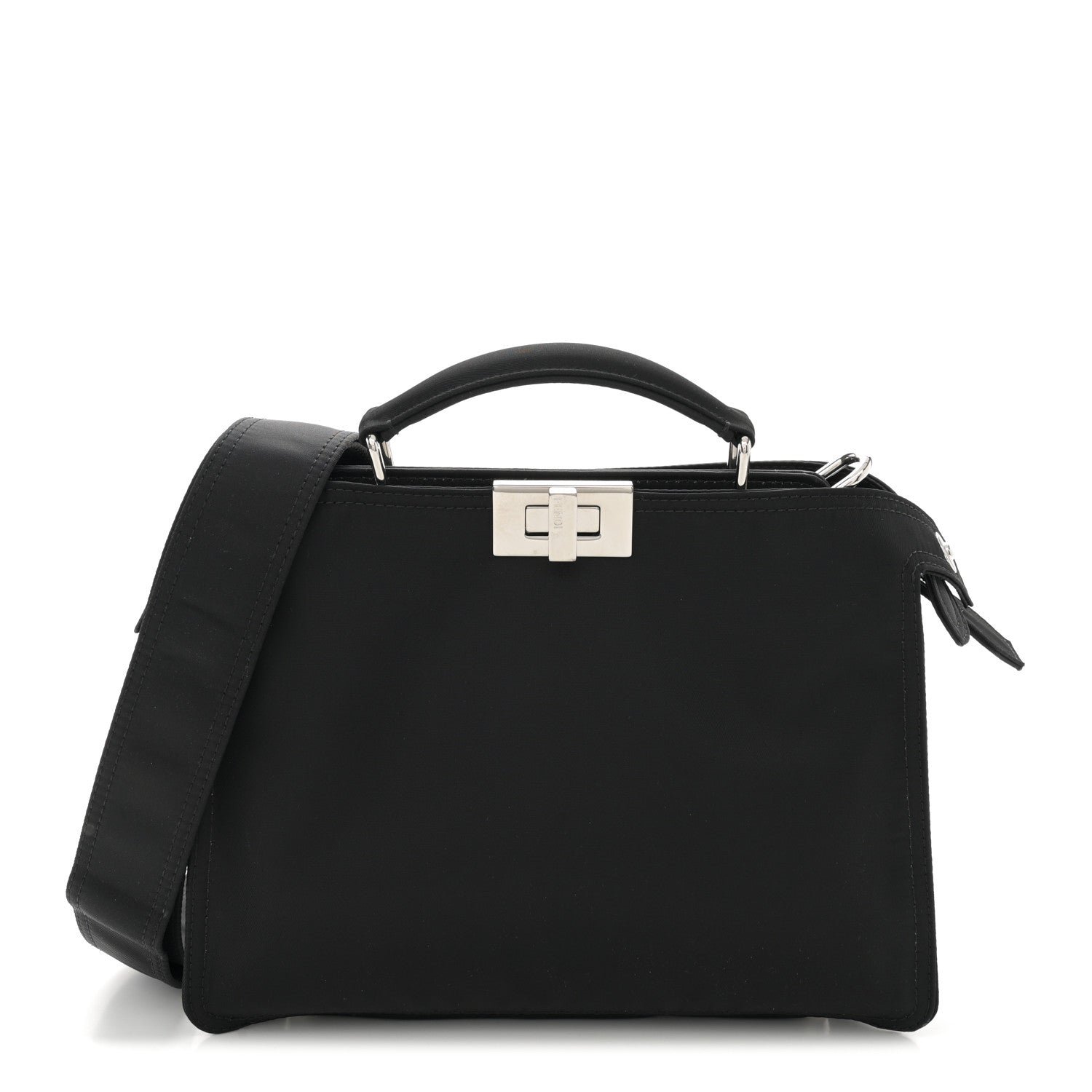 Fendi Nylon Vitello Cover Logo Embossed Mini Peekaboo I SEE U Satchel Black White