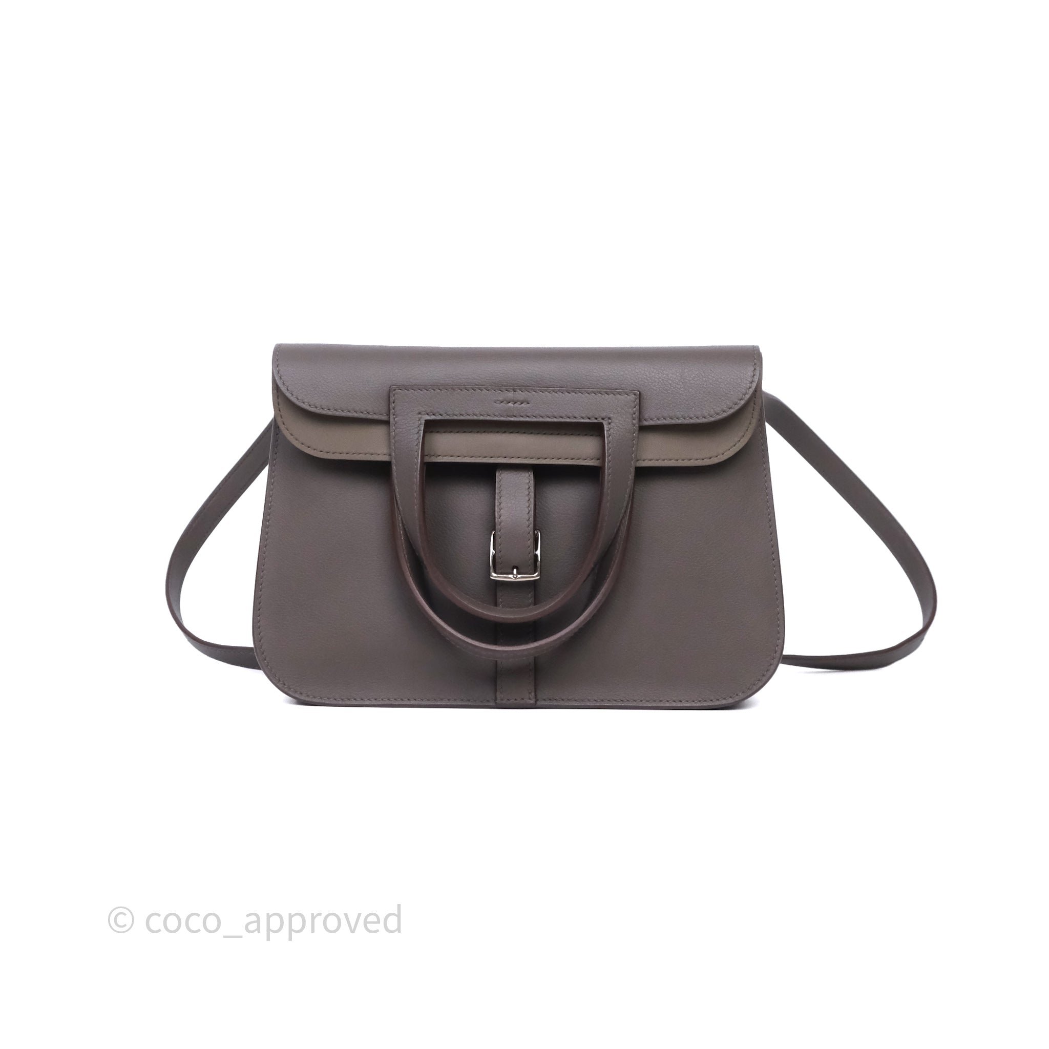 Hermès Halzan 25 Etain 8F Evercolor Palladium Hardware