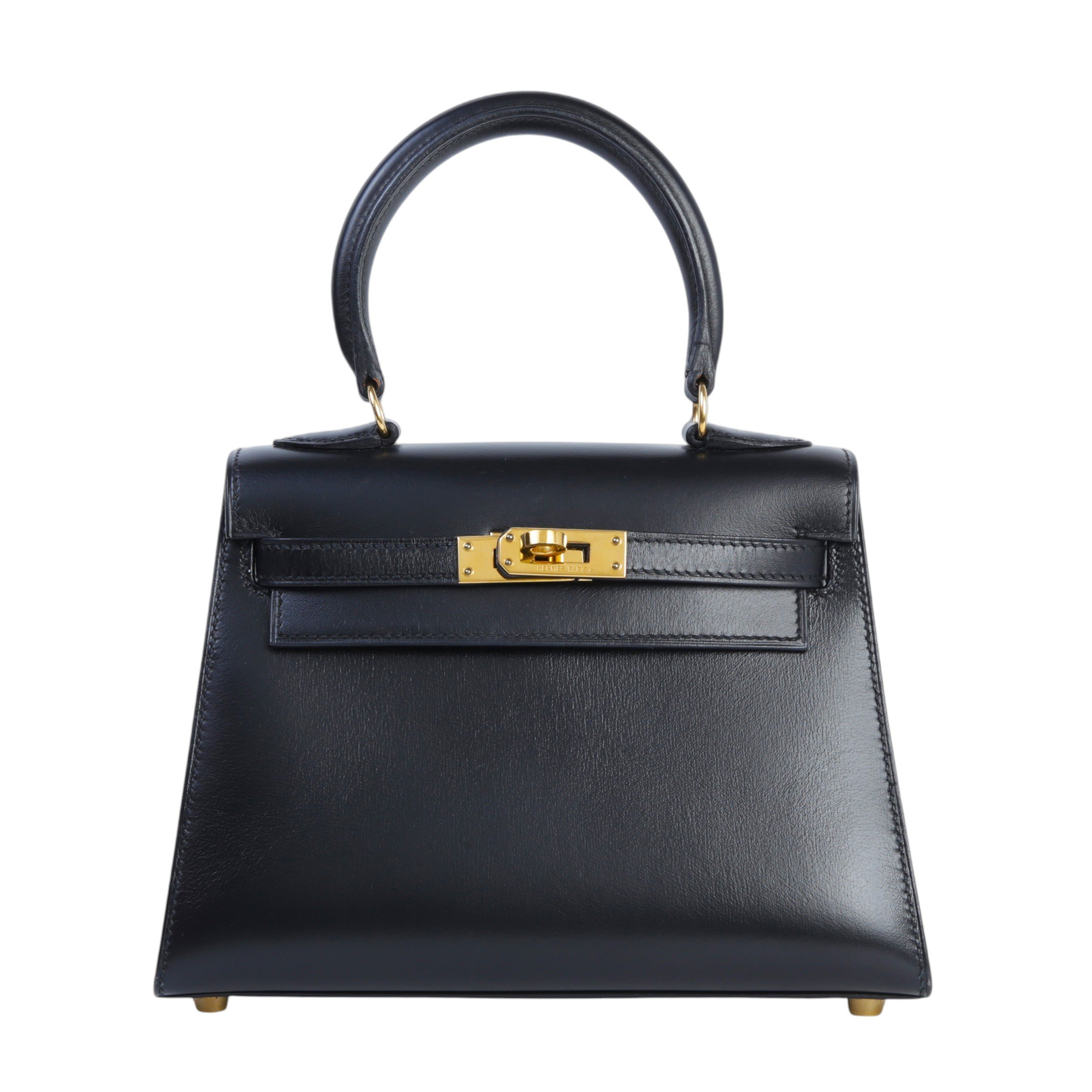 Hermes Very Good ( Rank A) HERMÈS Vintage Mini Kelly 20 Noir (89) Box-calf Gold hardware Circle X (1994)