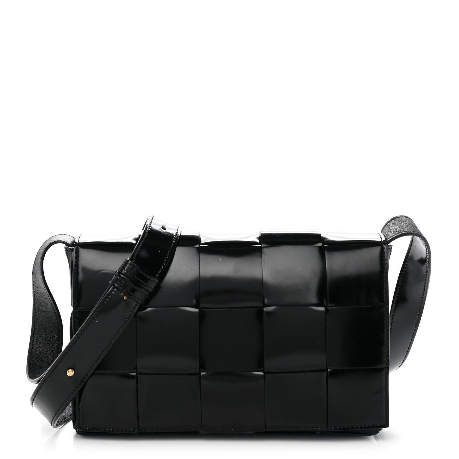 Bottega Veneta Patent Maxi Intrecciato Cassette Crossbody Bag Black