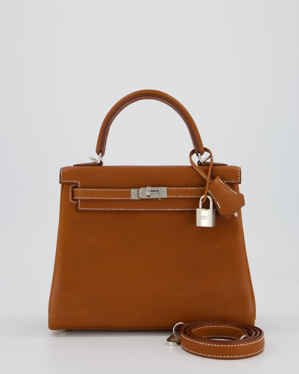 Hermes *SUPER RARE* Hermès Kelly 25 Retourne Bag in Fauve Barenia Faubourg Leather with Palladium Hardware