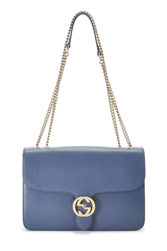 Blue Leather Interlocking Crossbody Large