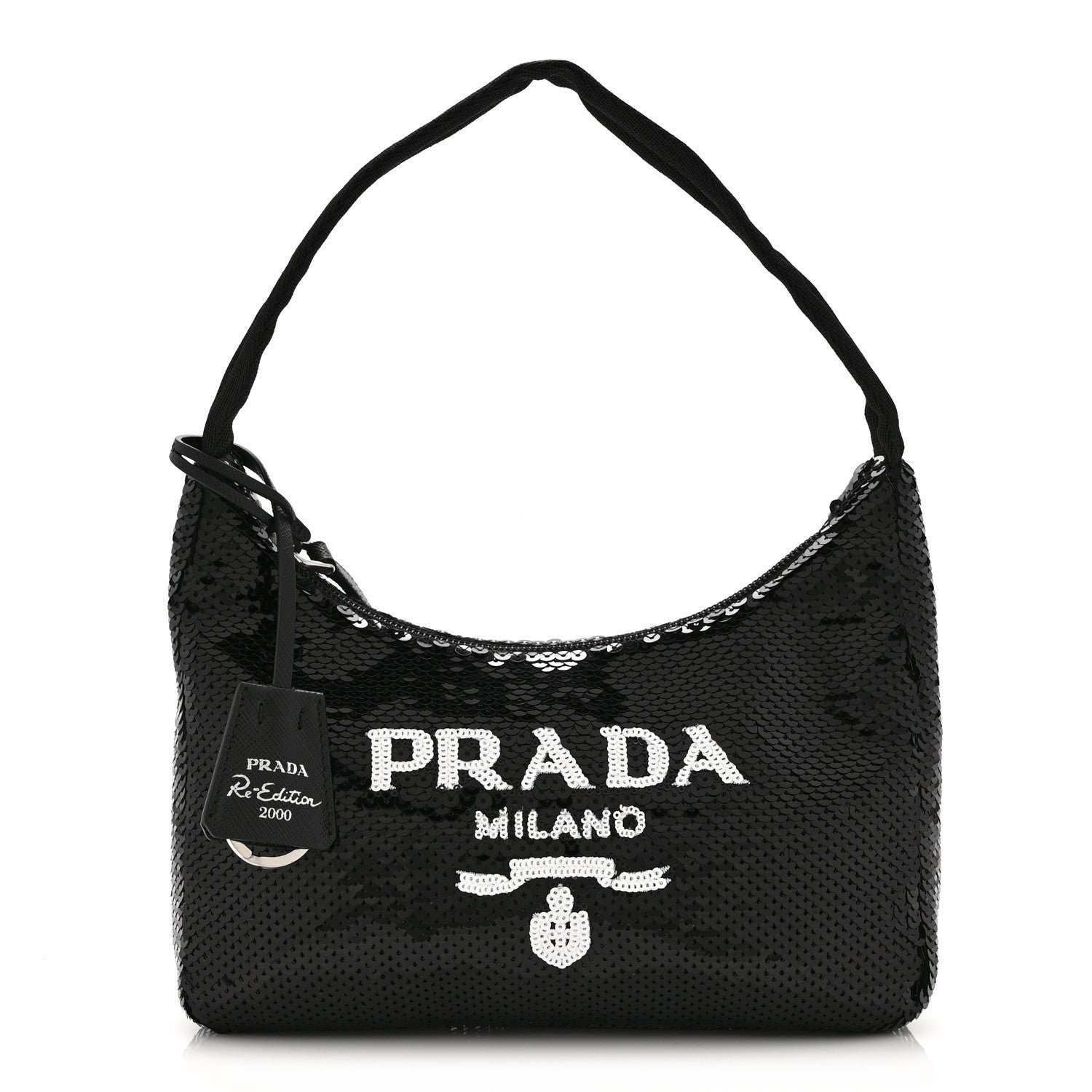 Prada Paillettes Sequin Mini Re-Edition 2000 Bag Black White