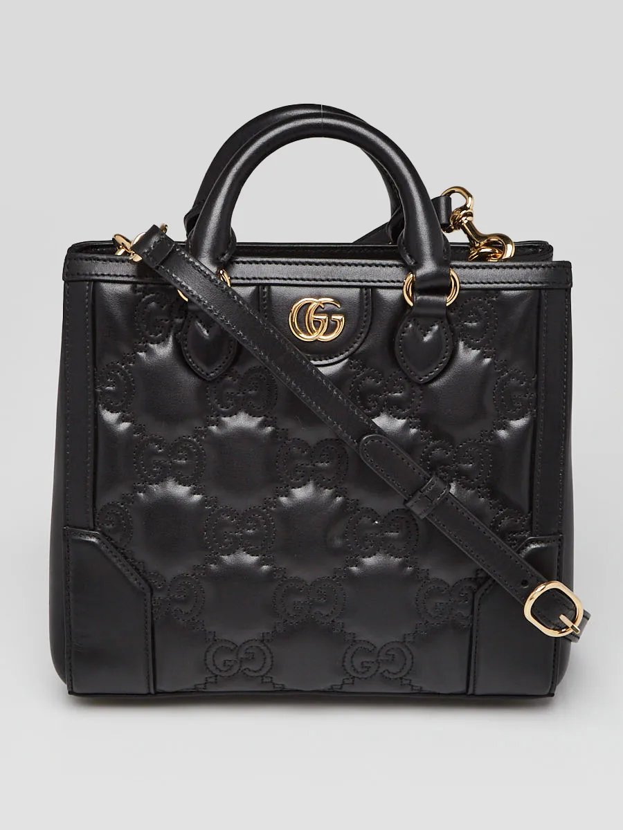 Gucci Black GG Stitched Leather Matelassè Mini Top Handle Tote Bag