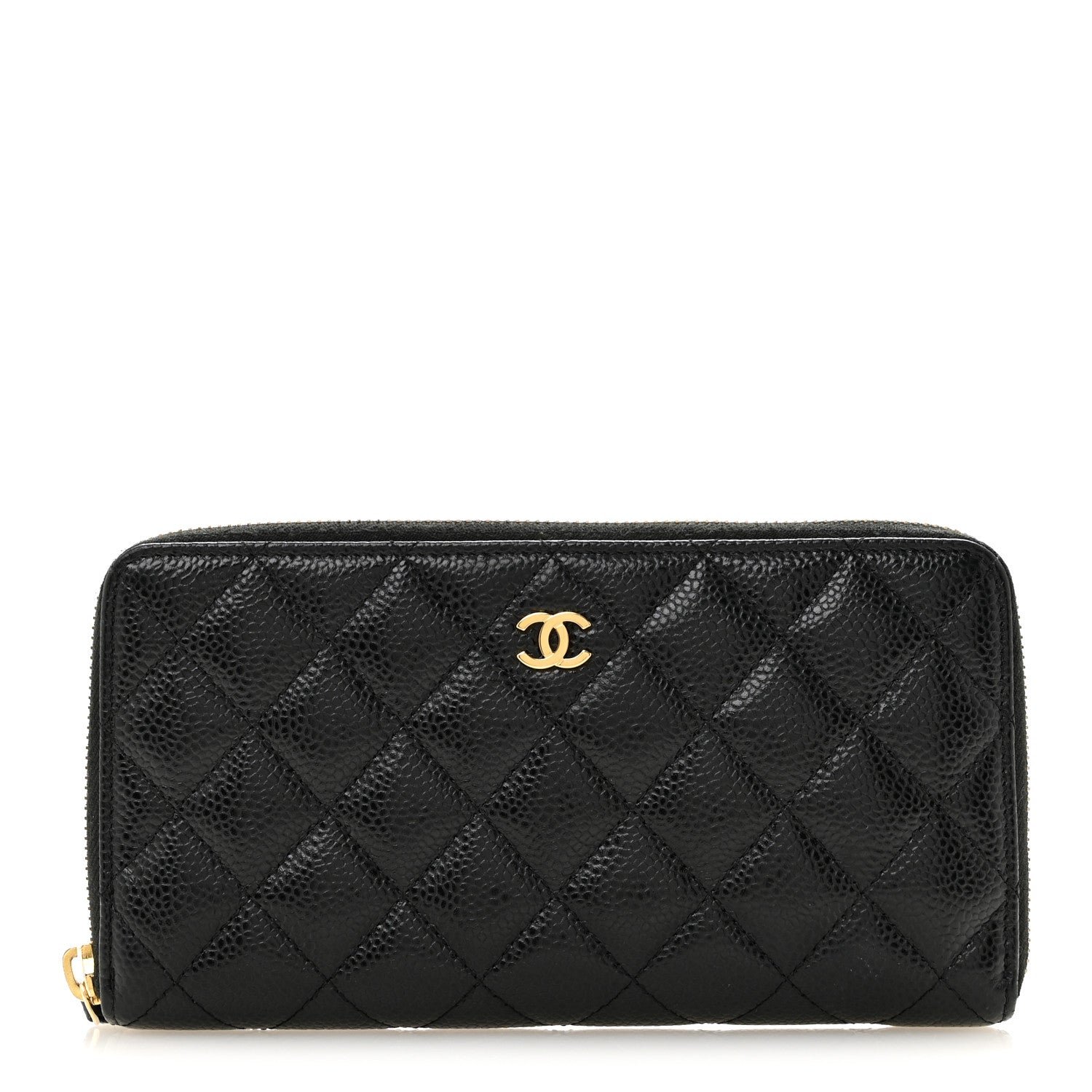 Chanel Caviar Quilted Large Gusset Zip Around Wallet Black