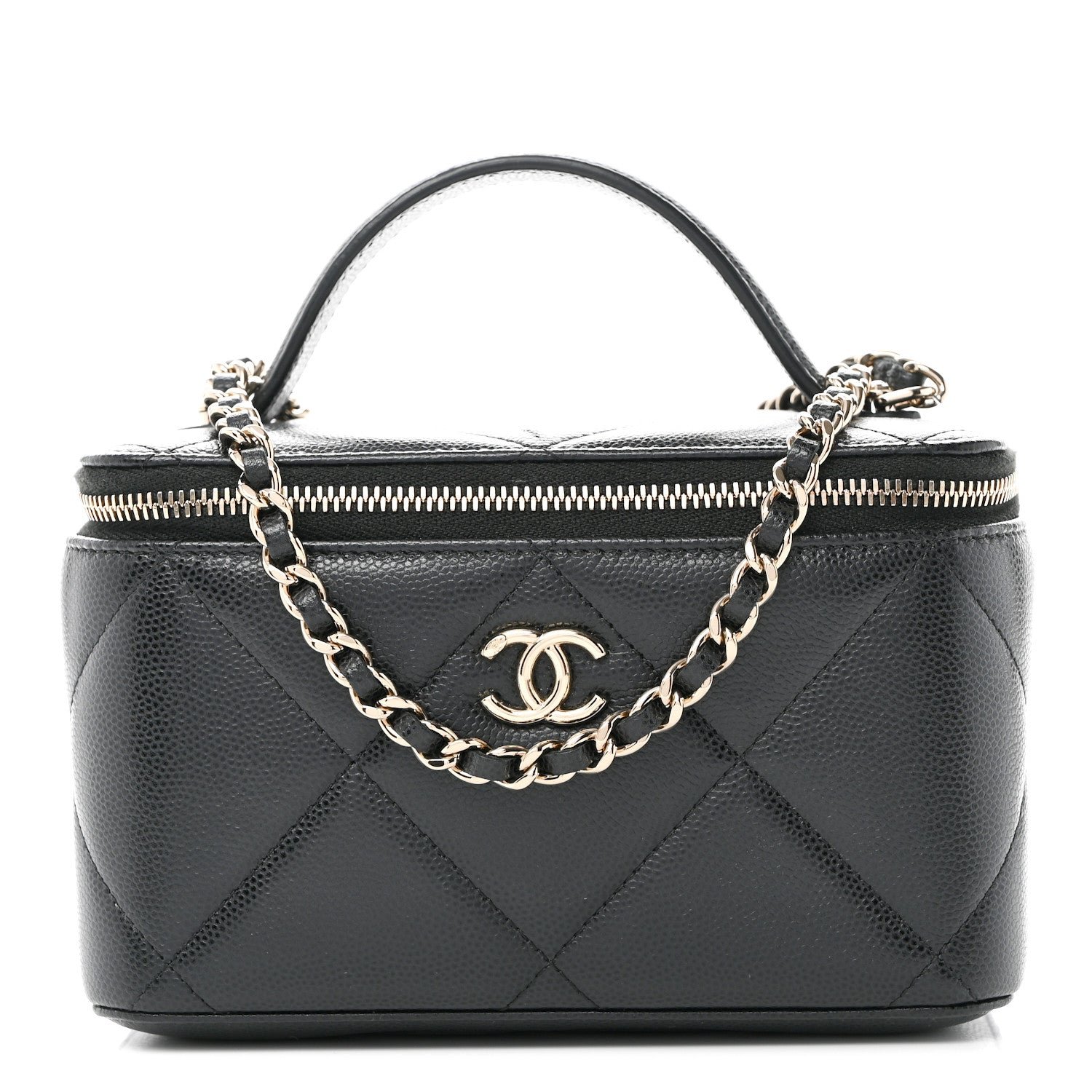 Chanel Caviar Quilted Top Handle Long Vanity Black