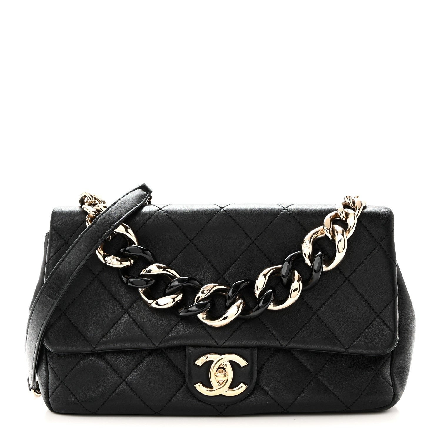 Chanel Lambskin Quilted Resin Bi-Color Chain Flap Bag Black